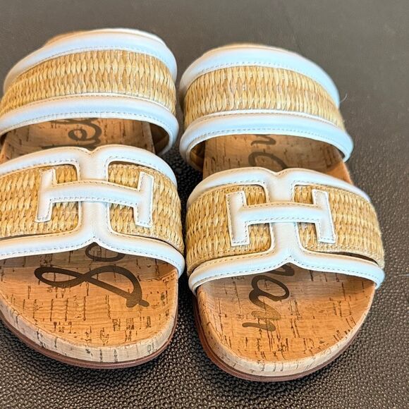Sam Edelman Rowan Basketweave White and Tan Slide Sandals size 8 - Picture 3 of 10